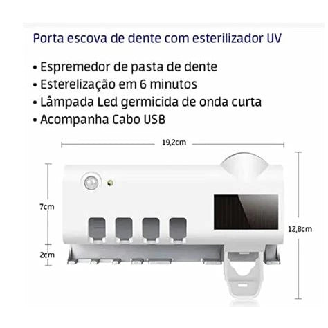 Esterilizador de Escova de Dentes  - Dispenser de Pasta Automático - Mata 99% dos Germes