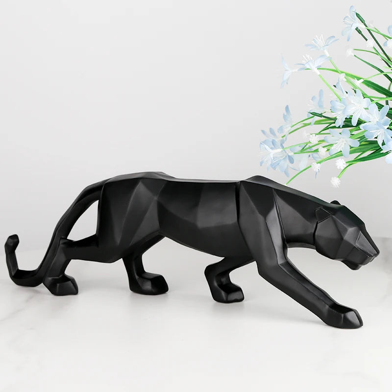 Pantera Negra Estátua Animal - Resina Escultura Abstrata - Decoração Estilo Geométrico