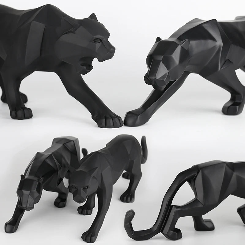 Pantera Negra Estátua Animal - Resina Escultura Abstrata - Decoração Estilo Geométrico