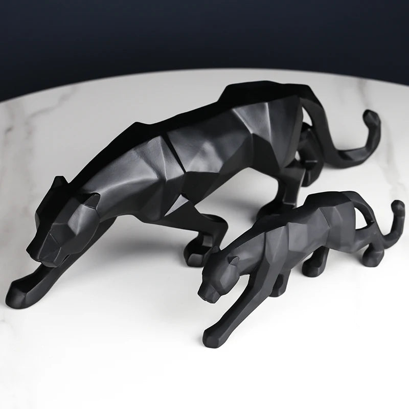 Pantera Negra Estátua Animal - Resina Escultura Abstrata - Decoração Estilo Geométrico