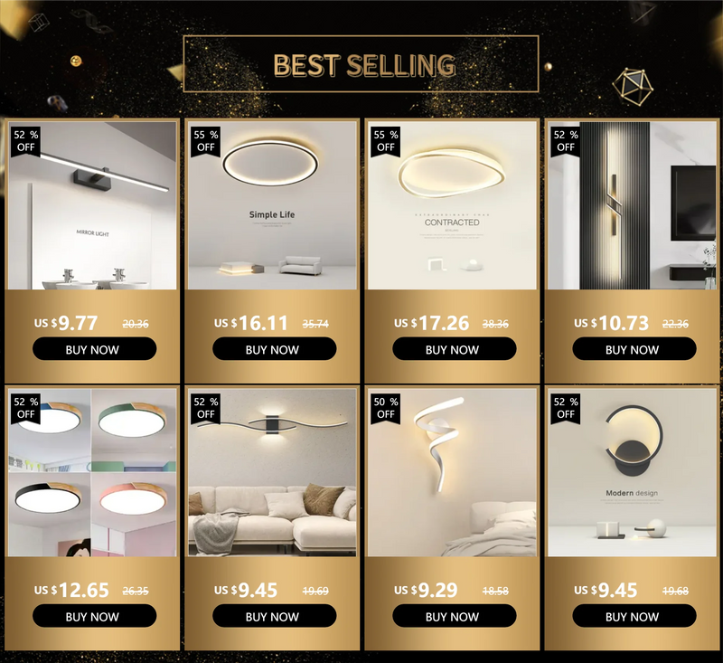 Lâmpada de Parede LED  - Moderna para Banheiro - Lâmpada Espelho Dourado - Aplique para Quarto - Sala de estar